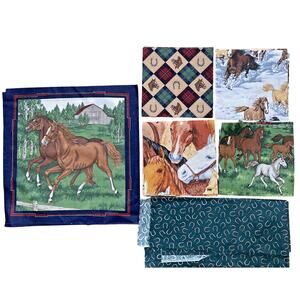 Vintage Horse Riding Theme Fabric Squares Quilting Craft Supplies Variety Sizes